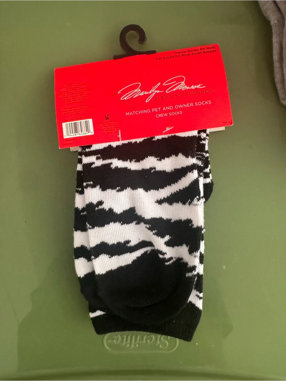 Marilyn Monroe Black and White Zebra Crew Socks with Pink Paw Accent